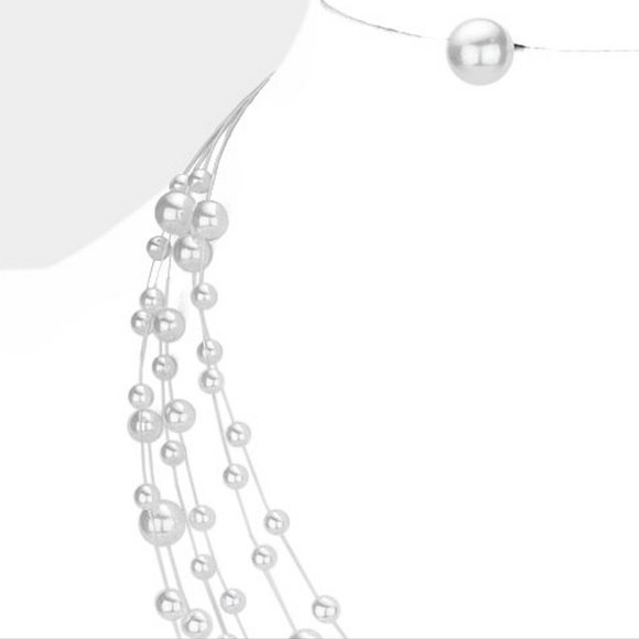 White Pearls Galactic Multi Strand Layered Necklace Set Jewelry Accessories - Picture 2 of 3